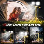 22000 Lumen Work Lights with Stand, 2 Adjustable Head LED Work Light, with Adjustable and Foldable Tripod Stand, Waterproof Lamp with Individual Switch with 6500 Kelvin Color (2-head)