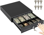 Volcora 13" Manual Push Open Cash Register Drawer for Point of Sale (POS) System, Black Heavy Duty Till with 4 Bills and 5 Coin Slots, Key Lock with Removable Coin Tray and Double Media Slots