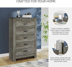 Signature Design by Ashley Frandern Vintage 5-Drawer Chest with Easy Glide and Safety Stop for Bedroom, Gray