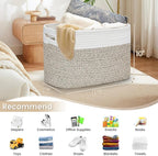 3 Pack Shelf Woven Storage Basket, 15 x 10 x 9” Closet Rope Baskets For Organizing, Square Bins with Handles, White+Rice Brown