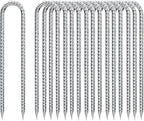 Rebar-Stakes-12-Inch-Galvanized, U Hook Trampoline Stakes 20 Pack Ground Anchors Tent Stakes Heavy Duty for Plants Anti-Rust Landscape Fabric Stakes Artificial Turf