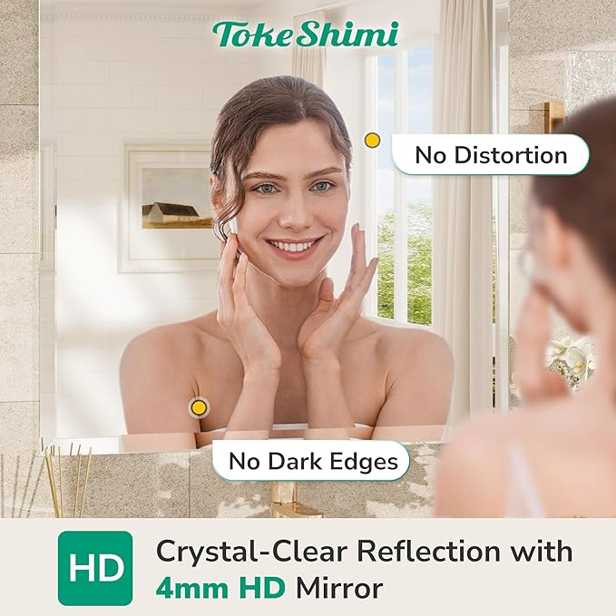 TokeShimi 24x30 Frameless Bathroom Mirror for Over Sink, Tempered Beveled Wall Mirror with 1" Beveled Edge, Shatterproof Rectangle Mirrored for Vanity, Living Room, Entryway, Restroom