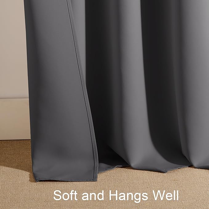 PONY DANCE Gray Blackout Curtains - Window Cover Double Panels Rod Pocket Drapes Light Blocking Drapes Thermal Insulated Privacy Protect for Living Room, 42 Wide by 72 Long, 2 Panels