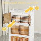 Storage Bins with 2 Lids and Wheels, 597QT-99.5QT*6Tier Collapsible Bathroom Storage Cabinet with Clear Doors, Plastic Stackable Closet Organizers and Containers White