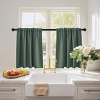 PONY DANCE Dark Green Blackout Cafe Curtains 24 inch Long, Thermal Insulated Small Window Curtains for RV Camper, Privacy Basement Short Drapes, W 29 x L 24 inches, 2 Panels Set