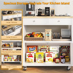 Rolling Kitchen Island with Storage Cabinet, 35.4'' Width Kitchen Cart, 2 Drawers Island Table, Portable Mobile Kitchen Island with Towel Rack, Wood Top and Lockable Wheels, White