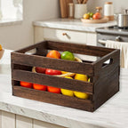 Rustic Vintage Brown Wooden Storage Crates Set, 2 Pack , 16.5 X 12 X 8.3''wood crate box，Handmade Farmhouse Decorative Crate with Handles for Books, Clothes Storage & Display