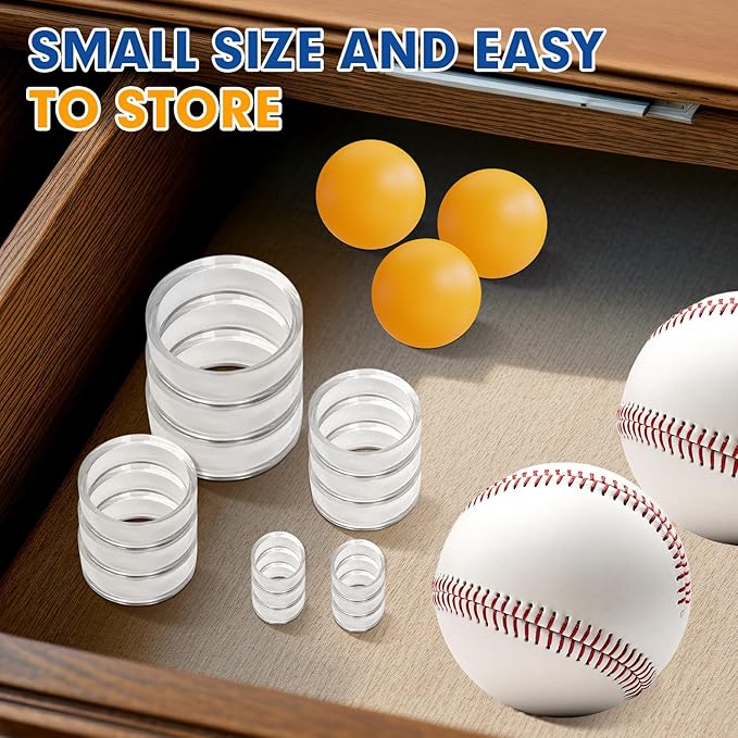 Small Clear Display Stand Ring Holder | 30 PCS (0.6 Inches) | Round Beveled Pedestal for Dragon Ball, Golf, Baseball, Egg, Spheres, Marble | Hold Up to 10lb | Perfect for Small Collections
