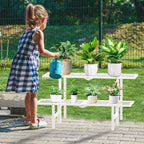 2 Tier Metal Foldable Plant Stand Outdoor Indoor Waterproof, Stackable Heavy Duty Outdoor Plant Shelf, Ladder Plant Stands Display Rack for Garden Window, White