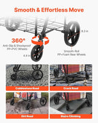VEVOR Folding Shopping Cart, Jumbo Grocery Cart with Double Baskets, 360° Swivel Wheels, Heavy Duty Utility Cart, 110 LBS Large Capacity Utility Cart for Laundry, Shopping, Grocery, Luggage, Black