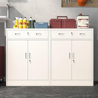 Metal Storage Cabinet, Locking Cabinet with 1 Drawer and Adjustable Shelf, 36" H x 28" W x 16" D Steel Storage Cabinet for Office, Garage, Home-White