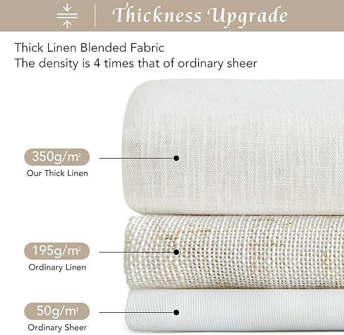 NICETOWN Thick Linen Curtains 84 Inches Long for Living Room 2 Panels Set, Back Tab/Rod Pocket with Pleat Tape Privacy Added Window Curtains for Farmhouse/Bedroom, Vanilla, W55 x L84