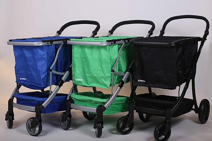 GreenCart Foldable Shopping Cart for Groceries with 3 Reusable Shopping Bags, Easy to Use in Stores, Utility Cart Holds 100lb (Black Frame + 3 Black Baskets)