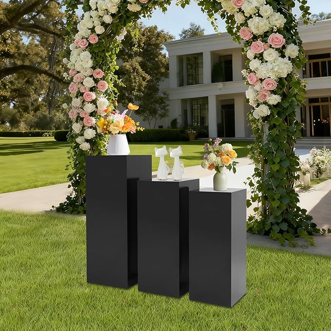 Cake Pedestal Stands for Party 3PCS Dessert Table Display Plinth Pillars Black Square Pedestal Stands for Wedding Sculpture Display Column Decoration Cube (3PCS-Square-Black)