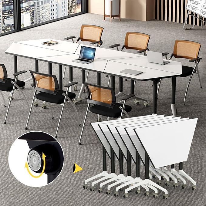 Conference Table,6 Pack Foldable Conference Room Table,47.2in Rolling Meeting Seminar Table with Casters,Business Mobile Training Tables for 6-8 People,Modern Seminar Boardroom Tables for Office