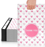 JinRuiKJ Poly Mailers with Handle 14.5x19 Inch 50 Pcs, Easy to Carry Packaging Bags for Small Business, Thank You Shipping Bags with Self Adhesive Strip, Tearproof and Waterproof - Pink Heart