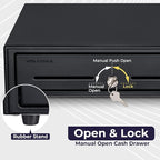 Volcora 16" Push Open Cash Register Drawer for Point of Sale (POS) System, Partial Removable Black Heavy Duty Till with 5 Bills/8 Coin Slots, Key Lock and Double Media Slots
