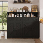Black Farmhouse Kitchen Pantry Cabinet With Doors and Shelves, Coffee Bar Storage, Freestanding Floor Hutch Cupboard for Kitchen, Laundry, Living Room