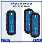 Nine Forty 2-Pack 24-Inch Premium Nylon Dust Mop Replacement Head - Heavy Duty Refill for Industrial, Commercial, and Residential Cleaning - Dry Floor Duster for Hardwood Surfaces - Blue (2-Pack)