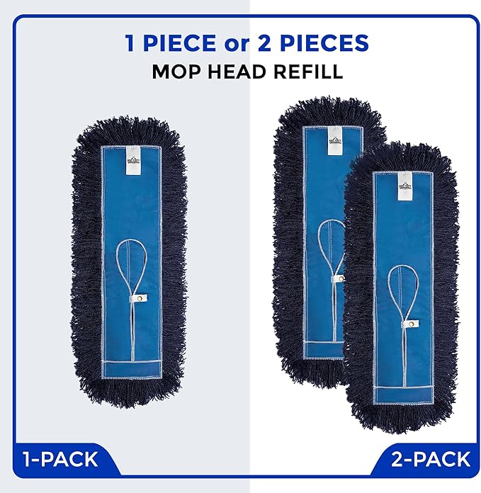 Nine Forty 36-Inch Premium Nylon Dust Mop Replacement Head - Heavy Duty Mop Head Refill for Industrial, Commercial, and Residential Cleaning - Dry Floor Duster for Hardwood Surfaces - Blue (1-Pack)