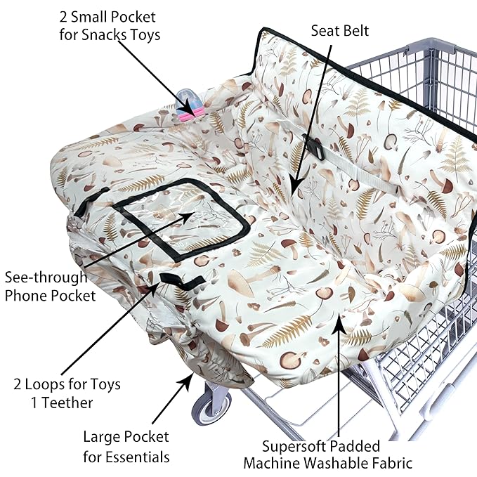 Shopping Cart Cover for Baby,2-in-1 High Chair Cover with Portable Cloth Bag,Cart Seat Pad for Babies Grocery Cushion Cover Restaurant,Suitable for All Supermarkets