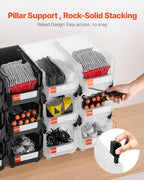 VEVOR Plastic Stackable Storage Bins, 14.8 x 8.5 x 7.1 inch (12 Pack), Plastic Containers for Organizing & Storage Bins for Garage, Small Parts, Office Supplies, Other Accessories, Black & Transparent
