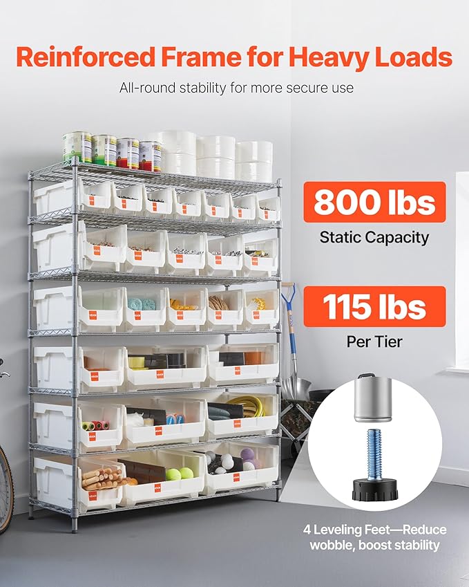 VEVOR 7-Tier Rolling Bin Storage Rack, 26 Organizer Bins, Bin Rack Storage Steel Wire Shelving System with Wheels, Mobile Tool Organizer for Garage, Warehouse, Office, Restaurant, Classroom, Kitchen