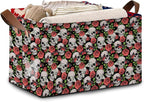 Skull Flower Pattern Collapsible Storage Bin-17x11.5x10.5 Inch Foldable Organizer for Halloween Decor, Gothic Room, Under Bed Storage-Single Pack