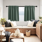 PONY DANCE Dark Green Blackout Cafe Curtains 24 inch Long, Thermal Insulated Small Window Curtains for RV Camper, Privacy Basement Short Drapes, W 29 x L 24 inches, 2 Panels Set