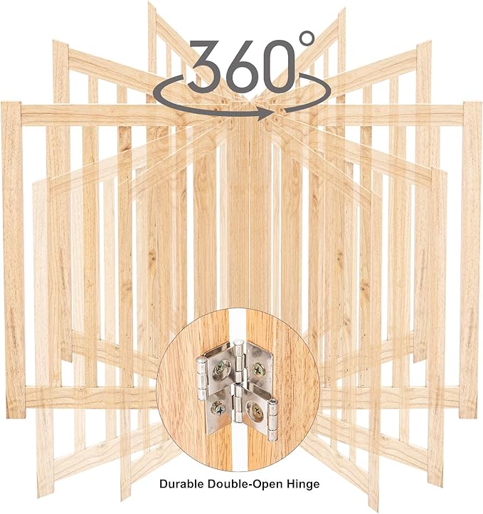 LZRS 3-Panel Wooden Free Standing Foldable Dog Gate Indoor – 24" High,Step-Over Safety Pet Gate for Doorways, Stairs, Hallways, Indoor Dog Barrier for Small to Medium Dogs & Puppies, Natural