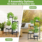 iDavosic.ly 4 Tier Large Plant Stand Indoor with 10 Inch Wide Tray, Tiered Corner Metal Outdoor Flower Display Holder Shelf, Folding Tall Rack for Patio Porch Living Room, Modern Black