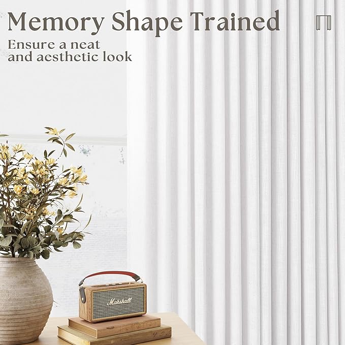 Thick Linen White Curtains 90 Inches Long for Living Room Bedroon Aesthetic Pinch Pleated Drapes with Hooks Rings Back Tab Light Filtering Semi Sheer Ceiling Floor Custom Made Memory Trained Curtain