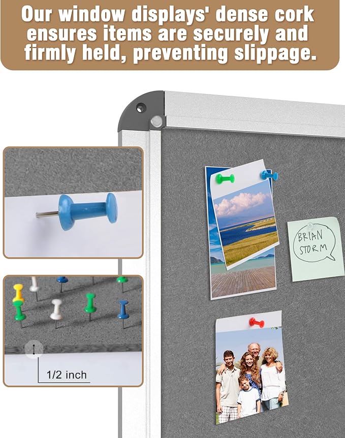 Mifuro 28"x26" Enclosed Bulletin Board, Lockable Weather-Resistant Aluminum Cork Noticeboard for School & Office, Silver Frame w/Grey Flet