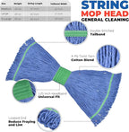 Onesimus 28 oz Heavy Duty Mop Head Replacement, 5 Inch Headband for Quick Change Handle, Blue Loop-End Cotton Blend String Wet Dry Floor Mop Refill Commercial Cleaning Supplies, 3 Pack X-Large
