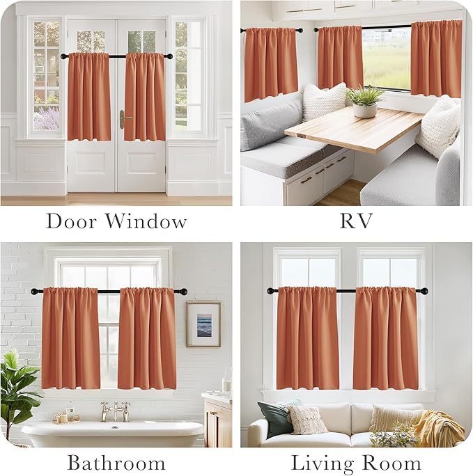 PONY DANCE Burnt Orange RV Curtains 24 inch Length, Short Curtains for Small Window 2 Panels Set, Thermal Insulated Blackout Capmer Drapes for Privacy Protect, W 29 x L 24 inches
