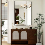 30 x 48 Inch Bathroom Mirror, Rounded Rectangular Vanity Mirror for Wall, Modern Mirror for Room Decor, Black Framed Wall-Mounted Mirrors for Home Decor, Hangs Horizontally or Vertically