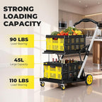 Collapsible Shopping Cart with Wheels, 8-in-1 200LBS Capacity Grocery Cart on Wheels with 2 Storage Crate, Folding Utility Cart for Shopping, Travel, Supermarket, Office, Yellow