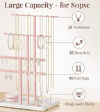 pickpiff Pink Jewelry Stand Holder Organizer: 12.5" Sturdy Hanger for 80 Pcs Jewelry, Jewlery Tower for Display Necklace, Earring, Bracelet, Watch