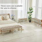 LOULENS 57.7" Linen Fabric End of Bed Bench, French Upholstered Button Tufted Bench for Bedroom End of Bed, Window Seat with Carved Wood Legs for Bedroom, Living Room, Entryway, Light Brown
