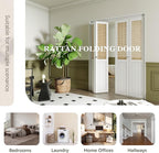 BARNER HOME Cane Bi-fold Doors - for 30in.x 80in.Door Opening, Webbing & Wood Folding Closet Doors with Hardware Kits, MDF, White Multifold Interior Doors