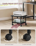 VASAGLE Heavy-Duty Printer Stand with Locking Wheels, 2-Tier Industrial Mobile Cart with Storage Shelf, Under Desk Printer Table for Home, Office, 13.4" Height, Ebony Black UOPS02B