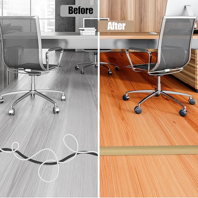 Floor Cord Cover Self Adhesive Cord Hider,3.3FT Cable Management, Extension Strip Protector for Wires, Prevent Cable Trips for Offices, Gyms, Exhibitions Cavity:0.51"(W) x0.3(H) WoodLightyellow