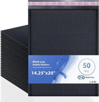Black Extra Large Poly Bubble Mailers 14.25x20 inch #7 | Self Seal Large Padded Envelopes | Air Cushioned Bubble Mailer | Usable Size 14.25x19 Lightweight Mailing Shipping Bags| 50 Pack Bulk |USA Made