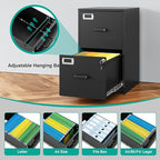 SISESOL 2 Drawer File Cabinet with Lock,Narrow Vertical Filing Cabinet,Under Desk File Cabinets,Black Metal File Cabinets for Home Office,Fit Letter/A4/Legal Size File,Easy Assembly