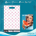 JinRuiKJ Poly Mailers with Handle 12x15.5 Inch 50 Pcs, Easy to Carry Packaging Bags for Small Business, Thank You Shipping Bags with Self Adhesive Strip, Tearproof and Waterproof - Pink Heart
