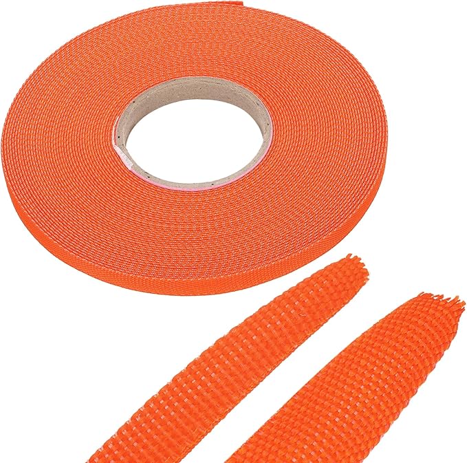 MECCANIXITY Braided Cable Sleeves Heat Shrinkable Fabric Sleeving, 1/4" 60ft Orange 2:1 Ratio Heat Shrinkable Cord Protector for Harness Cable, Network Cable Protection, Cable Management