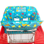 2-in-1 Shopping Cart and High Chair Cover for Baby, Padded Cover, Fold'n Roll Style, Portable with Carry Bag (Blue Seaworld)