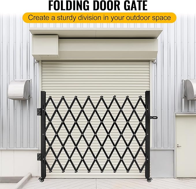 Folding Security Gate 65.35''W X 48.03''H Steel Scissor Door Gate Barricade Gate Expandable Security Gate Flexible Accordion Security Gate with 360° Wheels&Padlock
