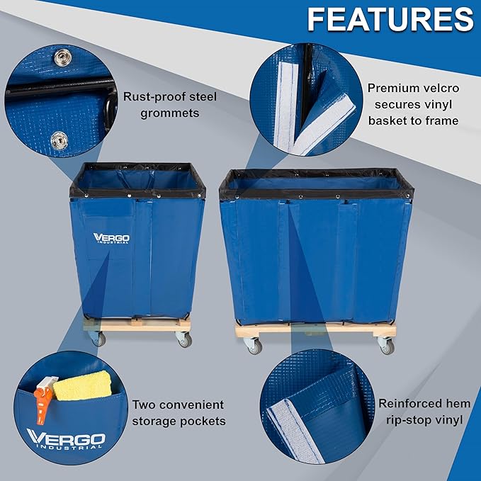 Vergo Industrial Basket Trucks (16 Bushels) 600 lbs Capacity - Heavy Duty Rip-Stop Vinyl Commercial Laundry Cart with Wheels - 20 Cubic Feet - Service Cart for Laundry, Trash and Heavy Materials