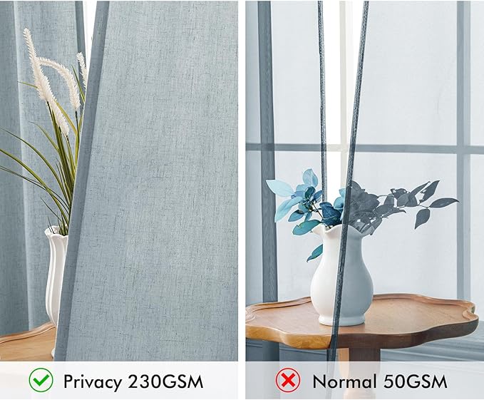 MIULEE Non-See-Through Privacy Linen Curtains 2 Panels, Light Filtering Window Curtains Farnhouse Textured Back Tab Semi Sheer Drapes for Bedroom Living Room, 52 x 108 Inches Long, Stone Blue